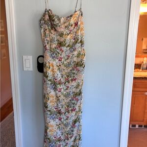 Reformation Cream Ruched Maxi Slip Dress